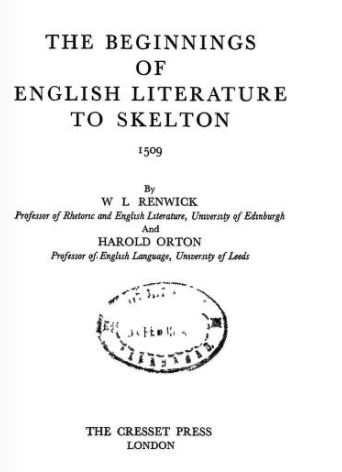 बेगिन्निंग्स ऑफ़ इंग्लिश : डब्लू. आई. रेन्विक्क | The Beginnings Of English : W.l. Renwick